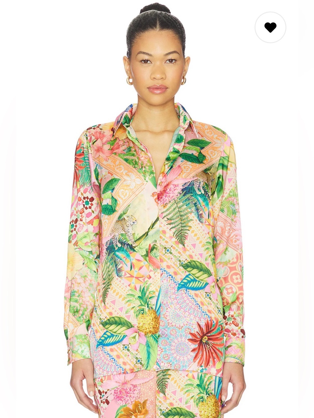 265$ Luli Fama Tropical Floral Button-Down Shirt - Pink Multi